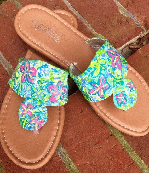 Hand painted sandals inspired by Lilly Pulitzer Coco ut Jungle | Etsy (US)