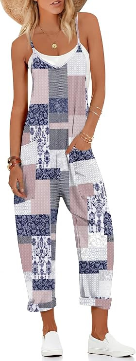 Ekouaer Womens Jumpsuit Sleeveless Casual Summer Overalls Jumpers Rompers | V Neck, Spaghetti Str... | Amazon (US)