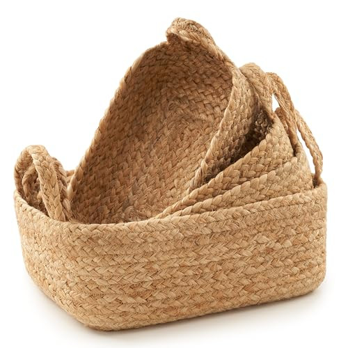 Amazon.com: Beautiful Storage Basket Set of 4 - Natural Jute Rope Baskets for Shelves Are Perfect... | Amazon (US)
