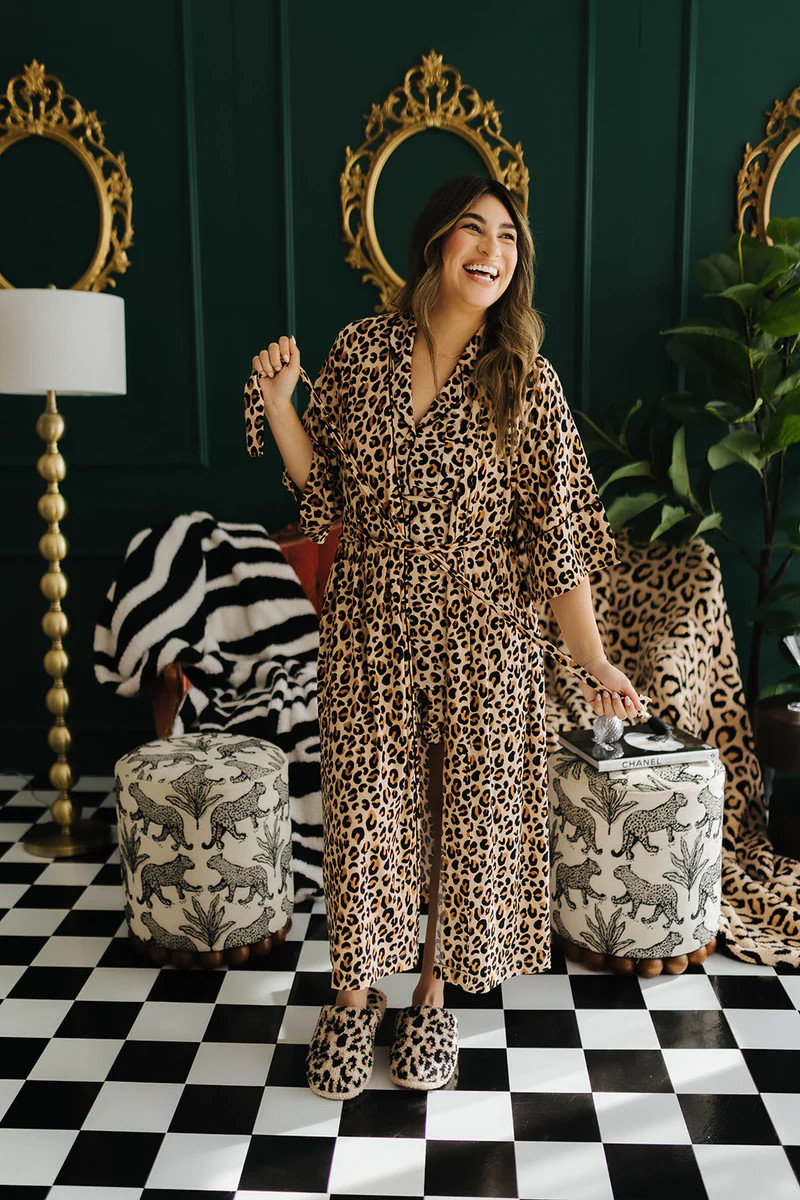 Long Leopard Ribbed Robe | Staykation