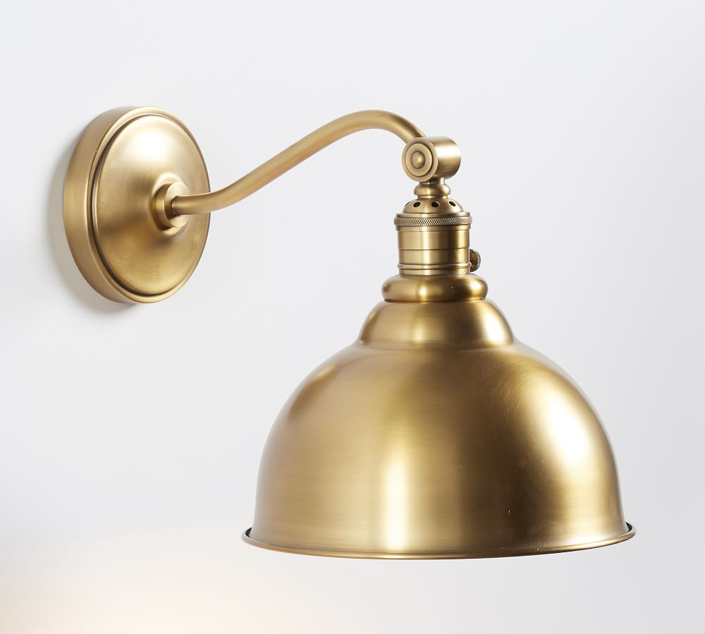 Metal Bell Pendant Hood - Bell with Brass Curved Arm Sconce, Brass | Pottery Barn (US)