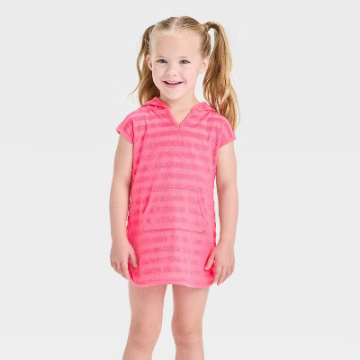 Toddler Girls' Terry Stripe Printed Swim Cover Up Dress - Cat & Jack™ Pink 12M | Target