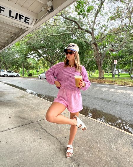 5/16/24 Casual pink outfit of the day 🫶🏼 Casual summer outfits, summer outfit inspo, summer outfit ideas, summer fashion trends, summer fashion 2024, Birkenstock sandals, big buckle Birkenstocks, trucker hat, trucker hat outfit, summer outfits, casual outfit ideas, boxer shorts, boxer shorts outfit, pink boxer shorts
