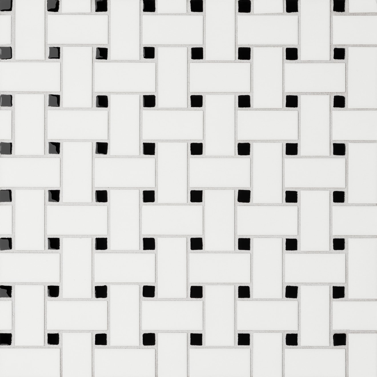 Le Cafe 1" x 2" Basket Weave Porcelain Mosaic Tile in Matte White/Black W/Glossy Dot | Bedrosians Tile & Stone