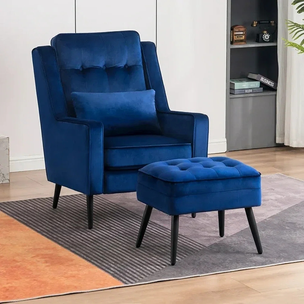 Modern Accent Club Chair with Ottoman, Velvet Upholstered with Black Metal Legs, Armchair with Lu... | Wayfair North America