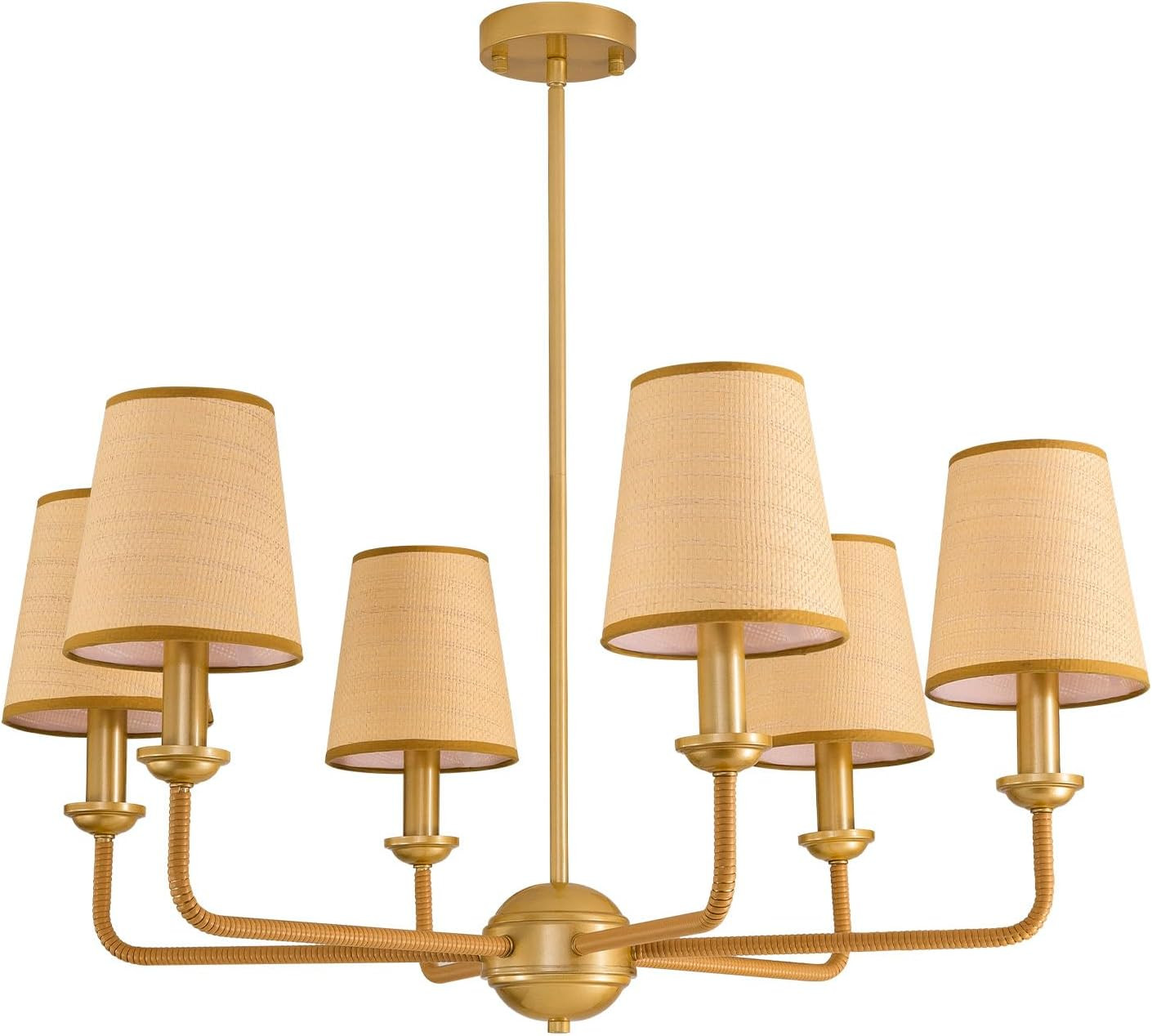 39" Boho Industrial Rattan Chandelier, 6-Light Adjustable Pendant with Gold Frame Rustic Hanging ... | Amazon (US)