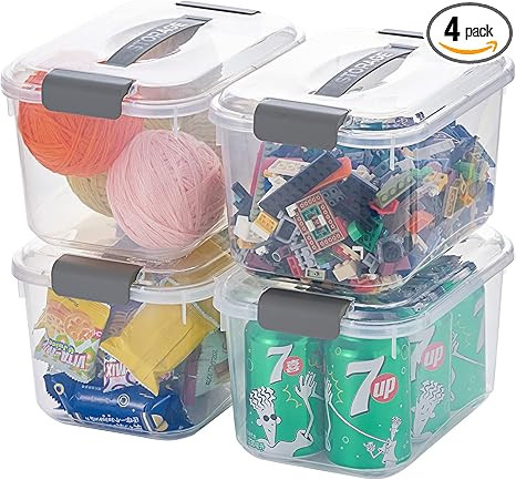 5.5 Qt Clear Storage Latch Box/Bin with Lids, 4-Pack Plastic Organize Bins with Handle | Amazon (US)