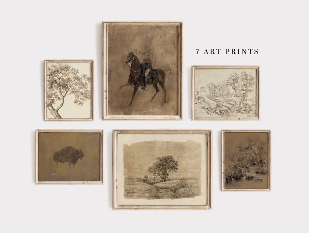 Gallery Wall Art Set of 6, Vintage Equestrian Print, Farmhouse Wall Decor, DIGITAL DOWNLOAD | Etsy (US)