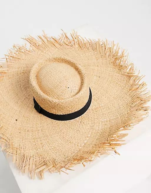 My Accessories London XL boater hat with frayed edges in natural | ASOS (Global)