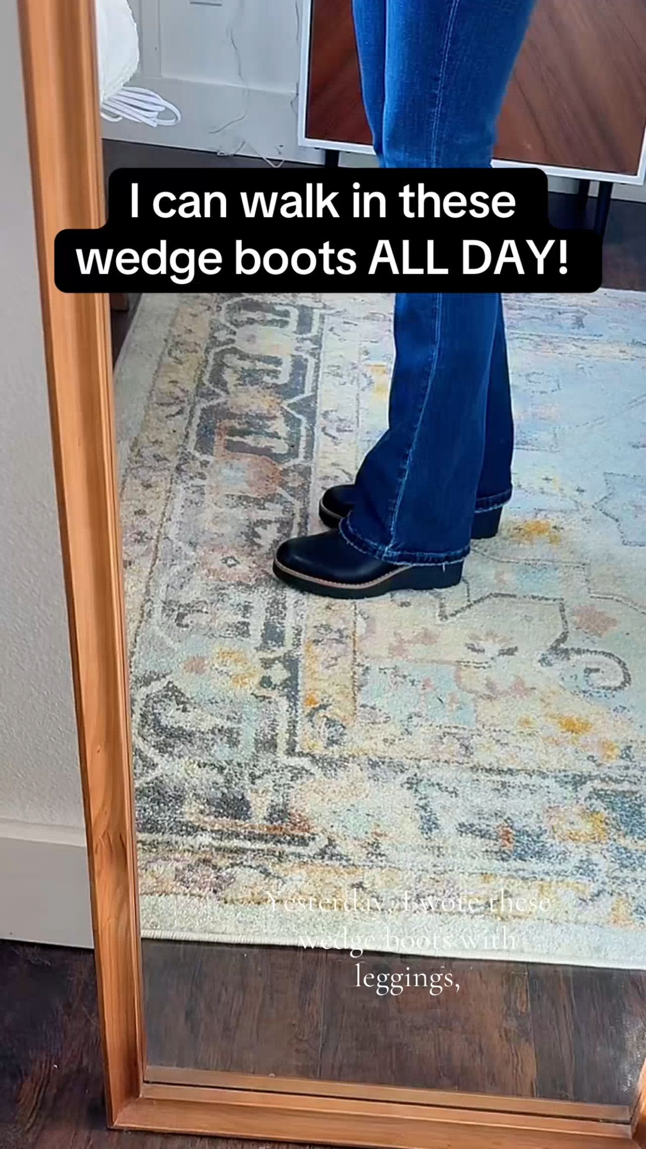 Comfortable wedge boots that I can walk in all day.  Athlefit booties are great quality and affordable. 

 #LTKootd #LTKOver40 #LTKFindsUnder50