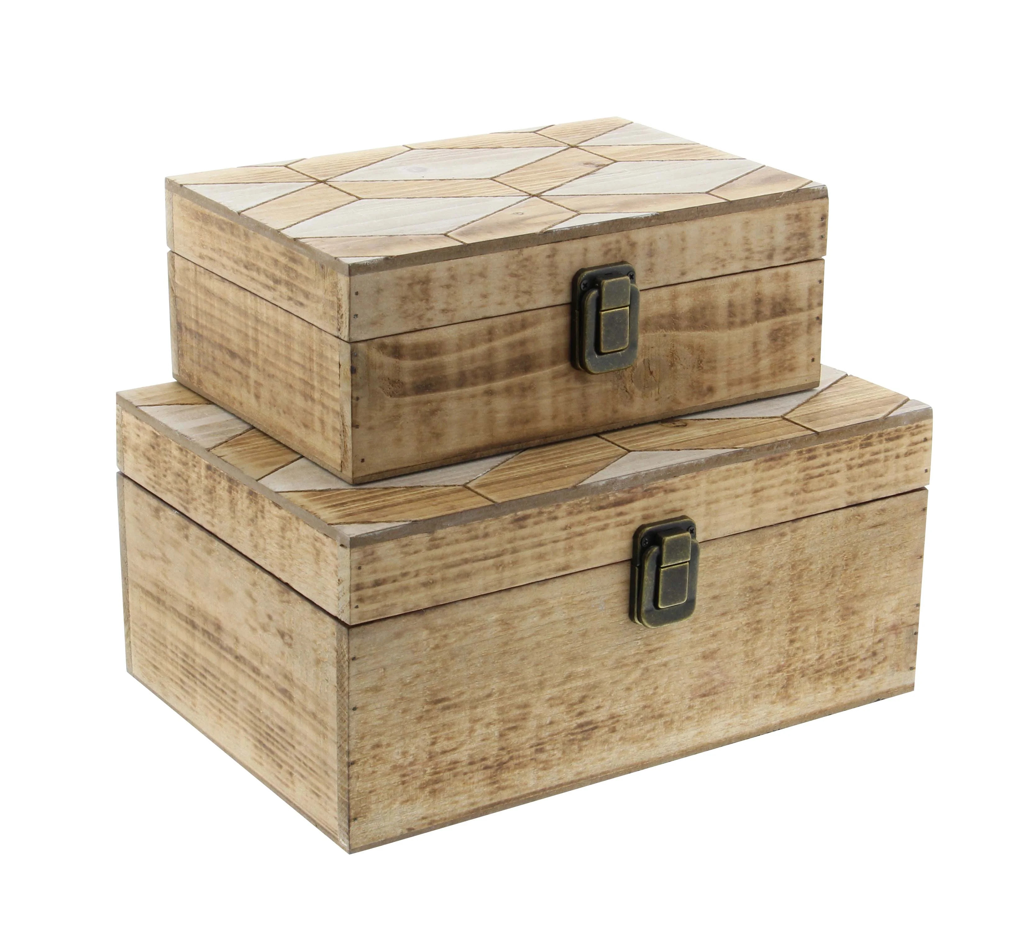 Decmode Contemporary 10 And 12 Inch Fir Wood Boxes, Brown - Set of 2 | Walmart (US)
