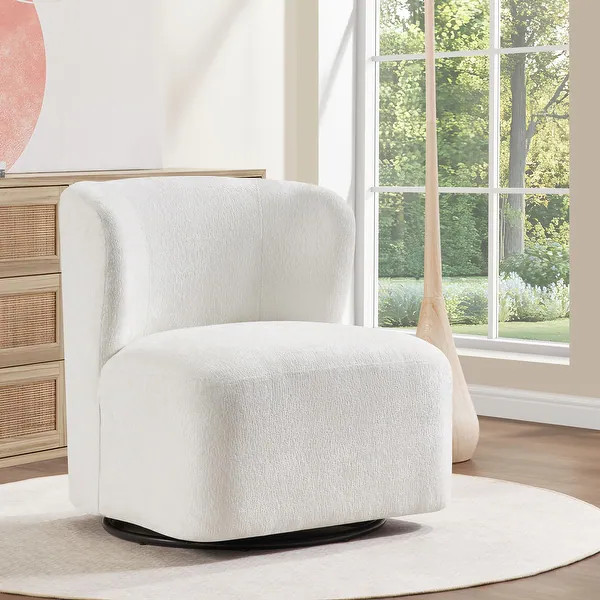 Modern 27" Chenille Upholstered Wing Back Swivel Barrel Accent Chair - Bed Bath & Beyond - 418045... | Bed Bath & Beyond