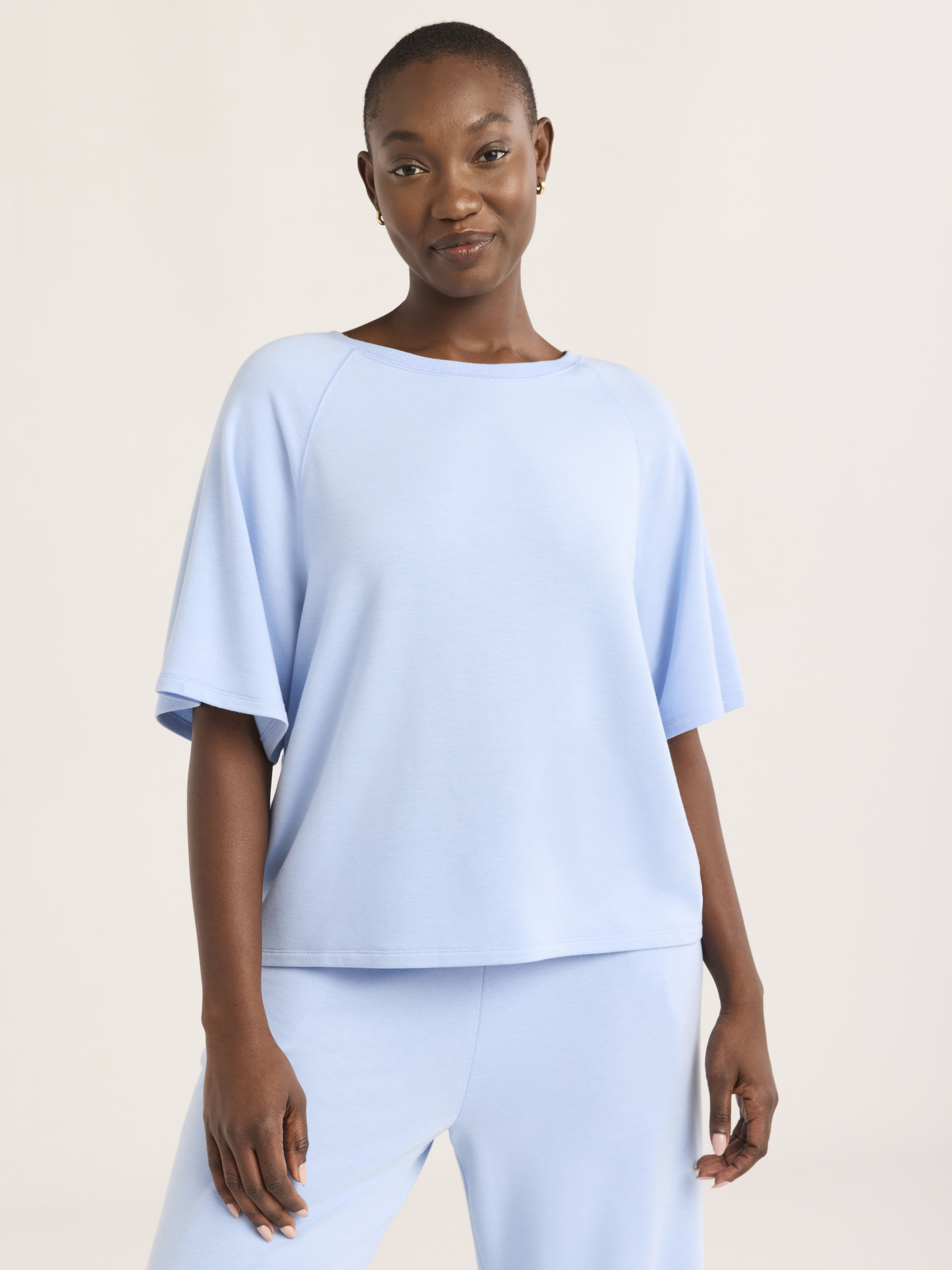 Joyspun Women's French Terry Short Sleeve Top and Capri Pants Set, 2-Piece, Sizes XS-3X | Walmart (US)