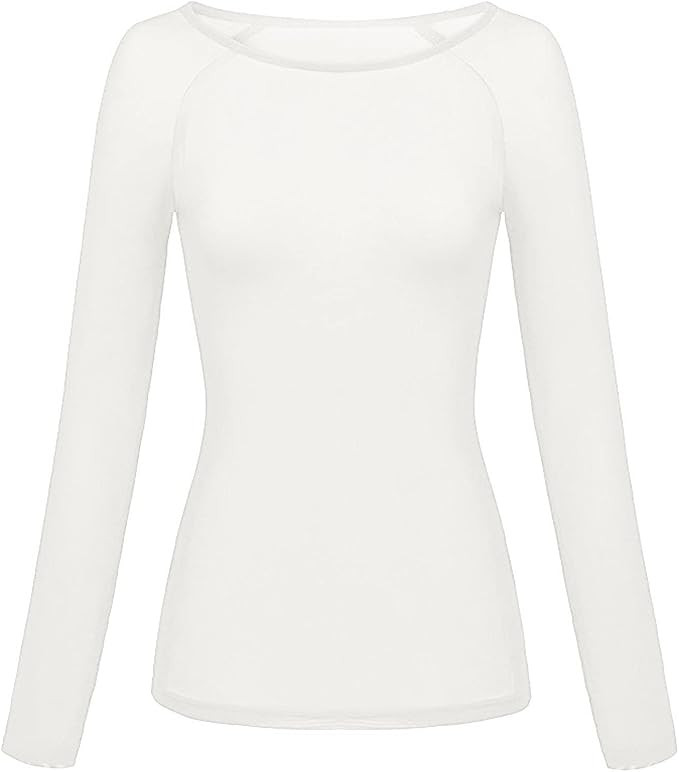 Women Long Sleeve Shirts Slim Fit Solid Color Tops Mesh Seamless Blouse Soft Comfy Crew Neck Shir... | Amazon (US)