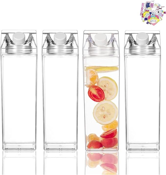 4 Pack Clear Milk Carton Water Bottles Creative Square Transparent Cup (4 Pack - Clear) | Amazon (US)