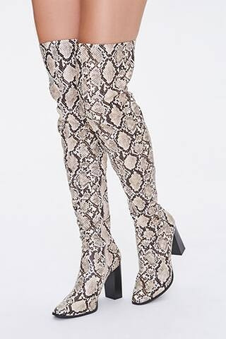 Faux Snakeskin Over-the-Knee Boots at Forever 21 , Black/multi | Forever 21 (US)