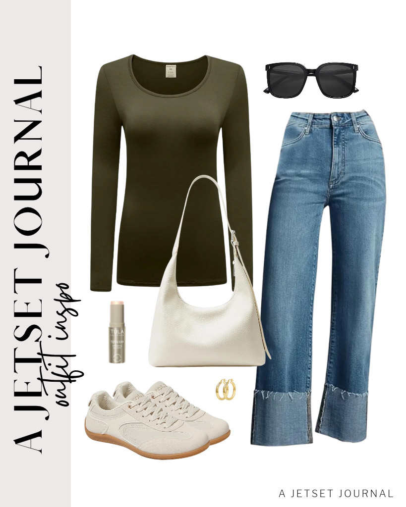 For your next outfit, start with this army green top and KUNMI wide-leg pants. For footwear, TIMEJOY sneakers complement this fit. This KALIDI crescent tote bag will complete the look. 

 #LTKSeasonal #LTKSaleAlert #LTKTravel