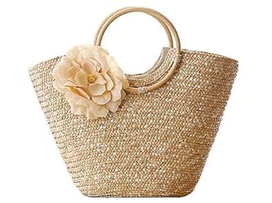 ILISHOP Hot Sale Women's Summer Straw Ring Shaped Handle Handmade Beach Tote Bag Handbag | Amazon (US)