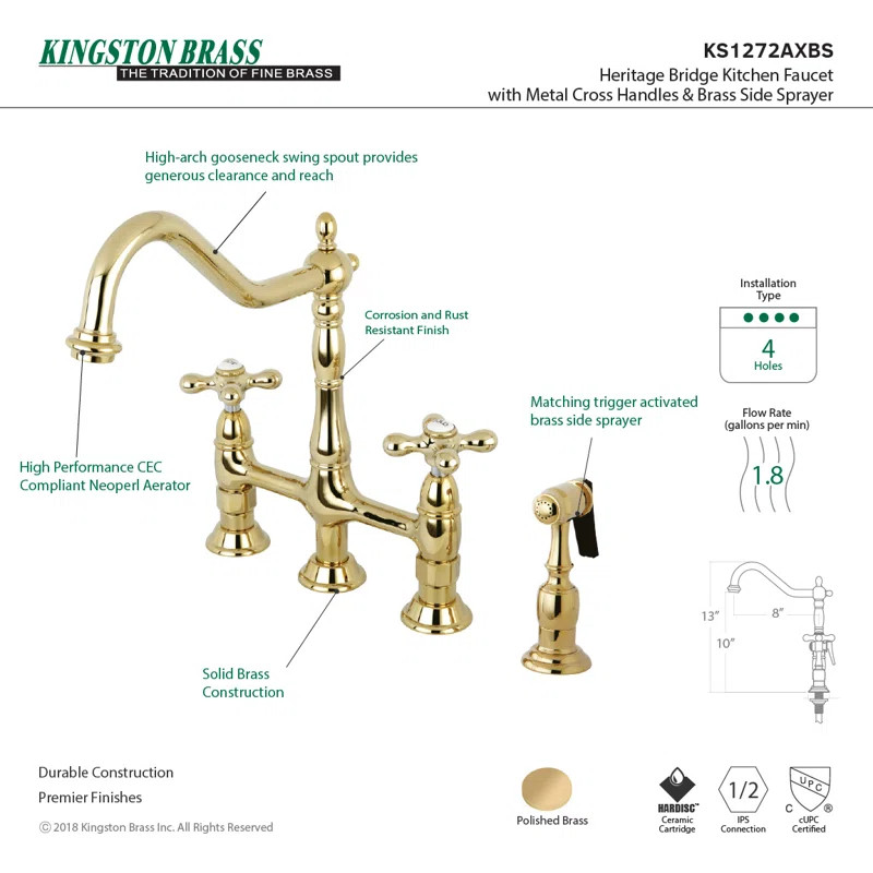 KS1272AXBS Kingston Brass Heritage Kitchen Faucet with Side Spray | Wayfair North America
