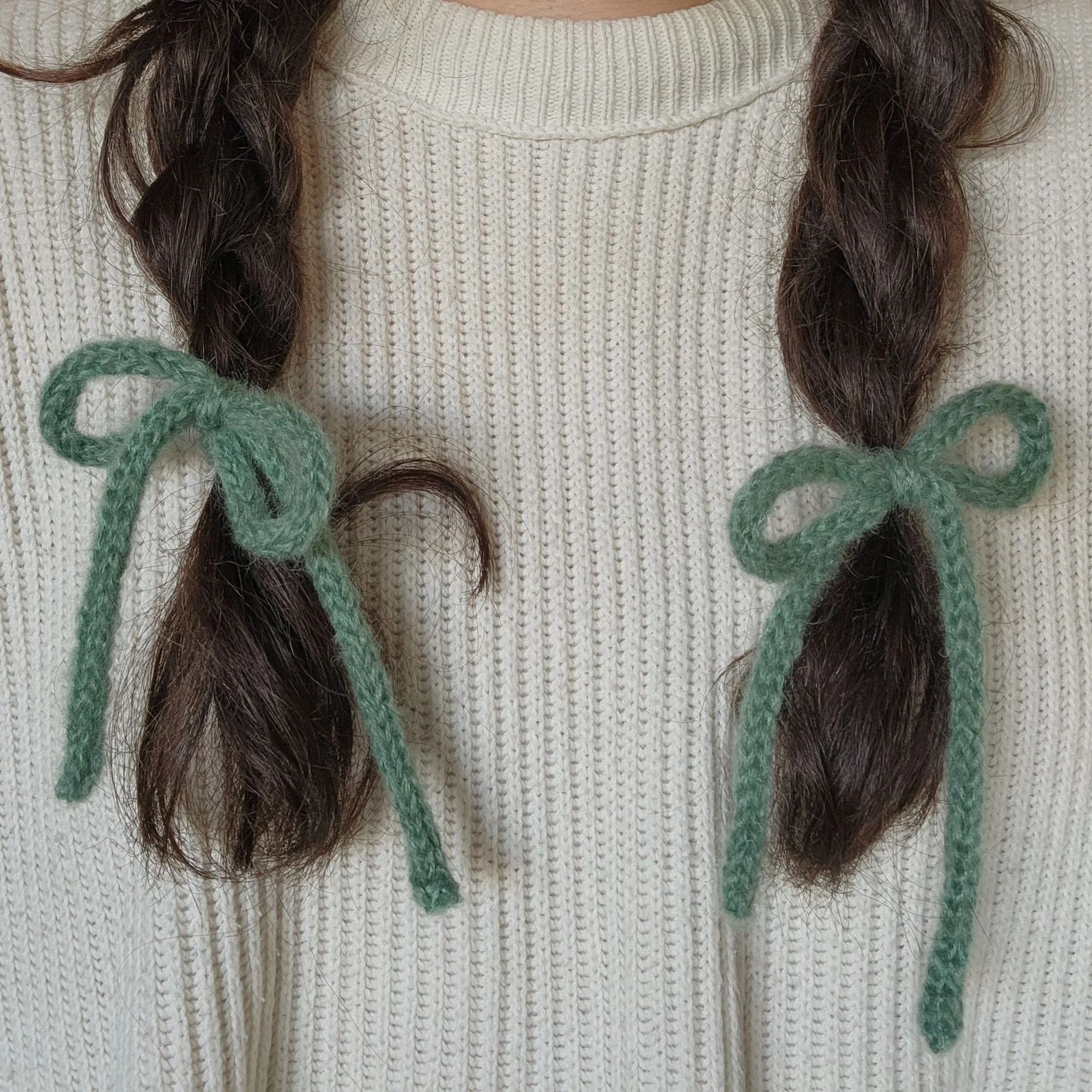 Set of Thin Hand-Knit Mohair Hair Bows | Knit Ribbon | Etsy (US)