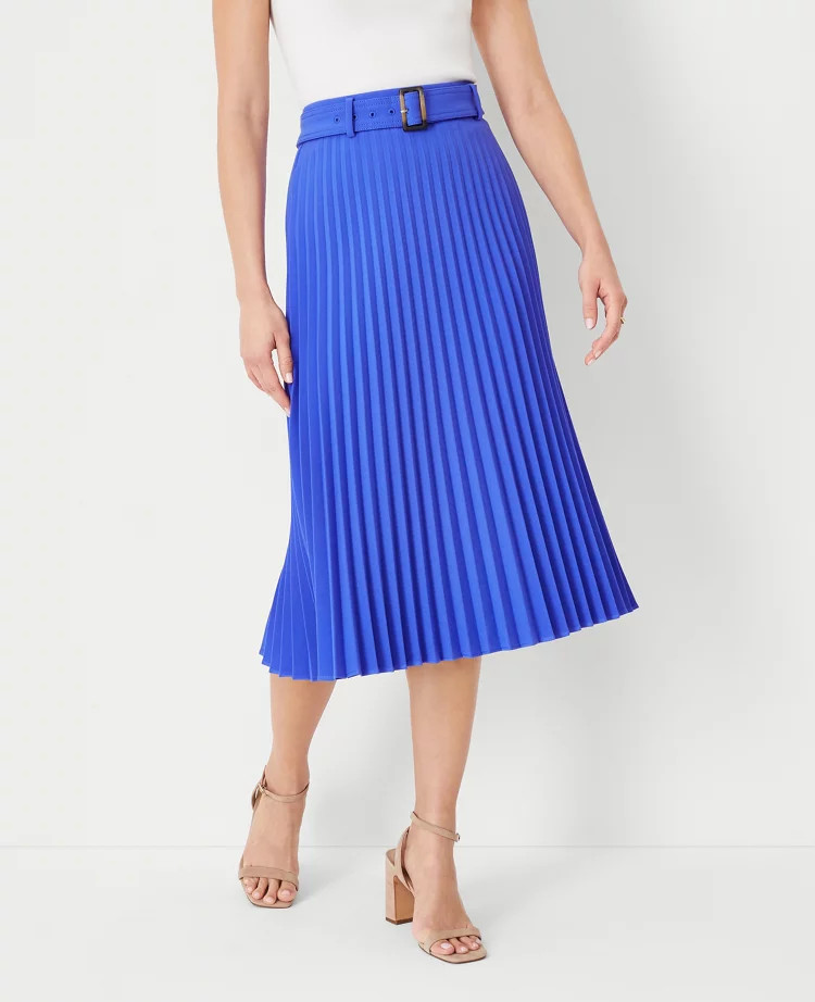 Belted Pleated Midi Skirt | Ann Taylor (US)