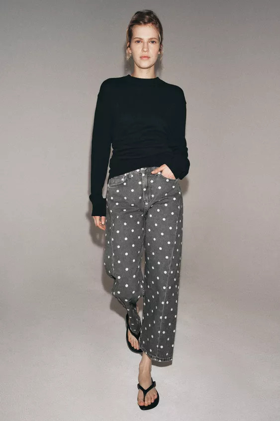 ZW COLLECTION MID-RISE POLKA DOT ANKLE RELAXED JEANS | Zara Canada