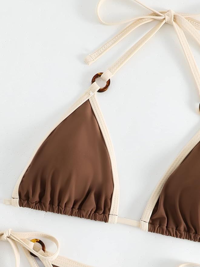 MakeMeChic Women's Halter Tie Side Triangle Bikini Set high Cut 2 Piece Bikini Swimsuit Bathing S... | Amazon (US)