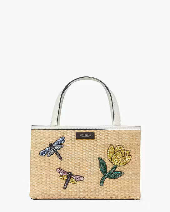 Sam Icon Dragonfly Embellished Straw Small Tote | Kate Spade (US)