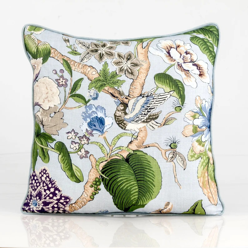 Thibaut Hill Garden pillow cover, floral  pillow cover,   aqua and green pillow cover,  high end ... | Etsy (US)