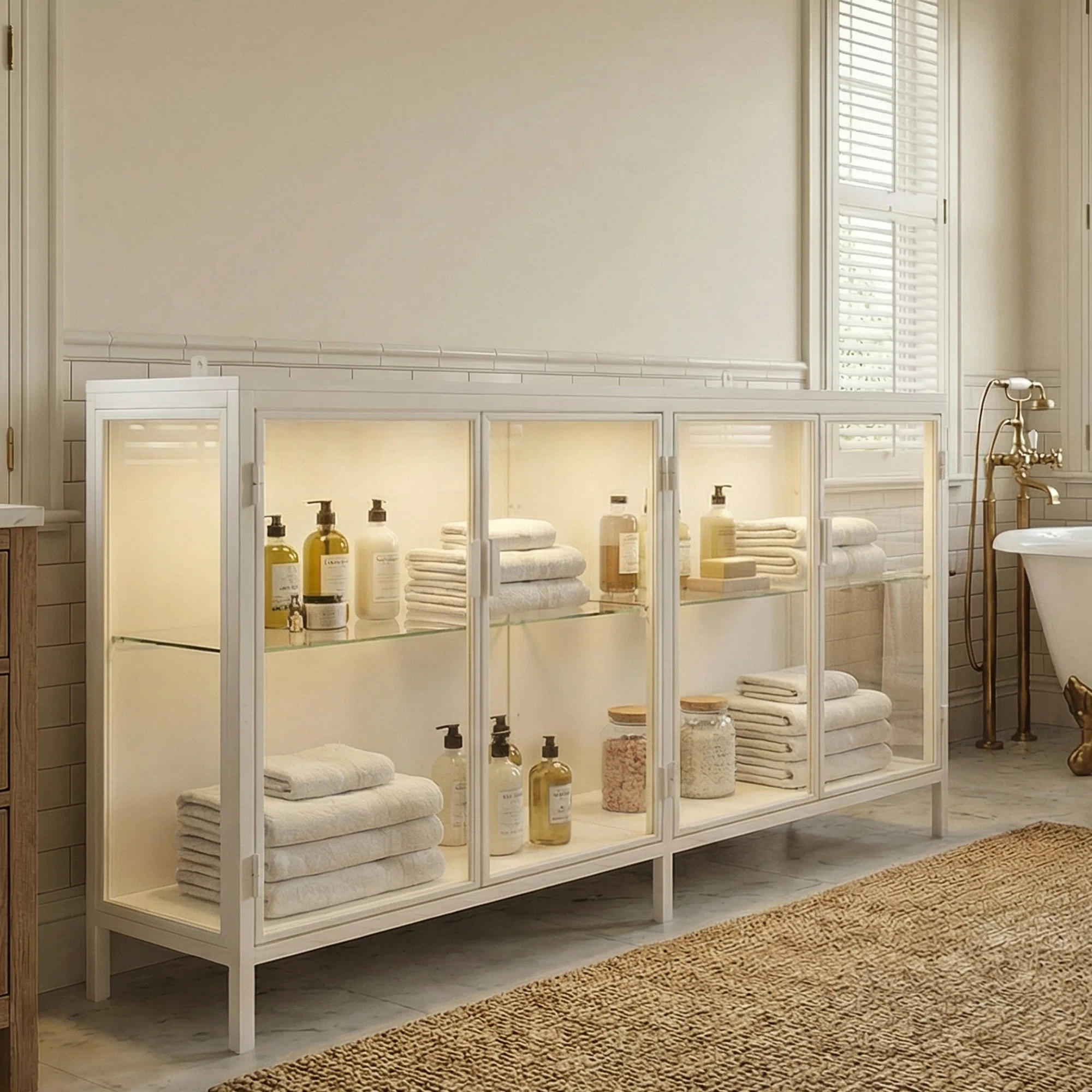 Bathroom Storage Cabinet With Four Glass Door And Light | Wayfair North America