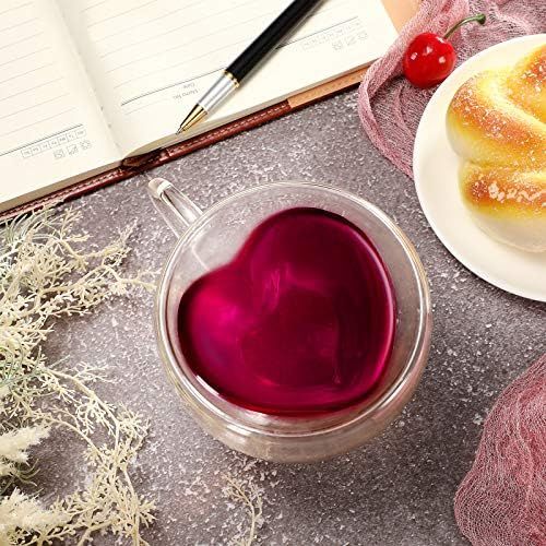 Patelai Heart Shaped Tea Cup 240 ml/ 8 Oz Double Walled Insulated Glass Coffee Mug Valentine's Da... | Amazon (US)