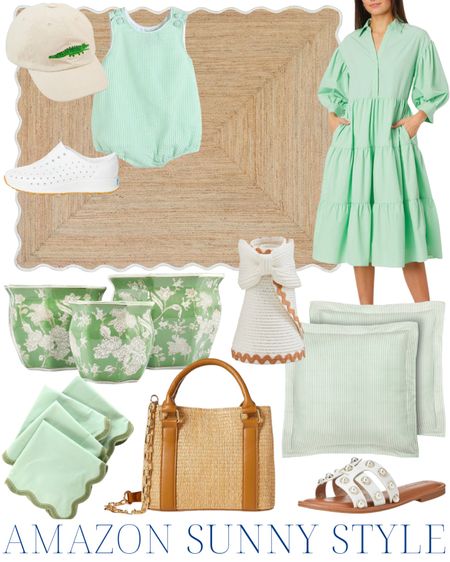 green and white | green dress | woven bag | pearl sandals | toddler hat | scalloped rug | chinoiserie planters | scalloped napkins | ric rac visor | green striped pillows | embroidered hat | toddler outfit | preppy style | spring break

#LTKSpringSale #LTKhome #LTKstyletip