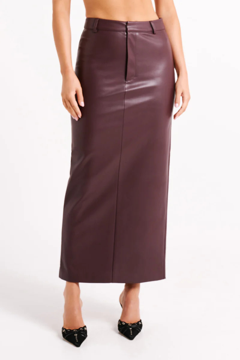 Lottie Faux Leather Maxi Skirt - Dark Chocolate | Meshki (APAC)