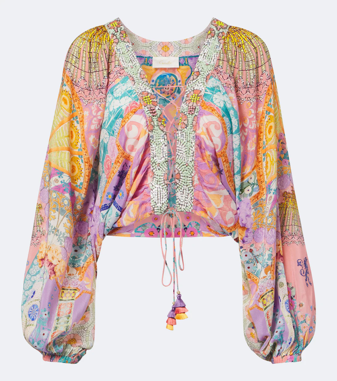 Embellished lace-up silk blouse | Mytheresa (UK)