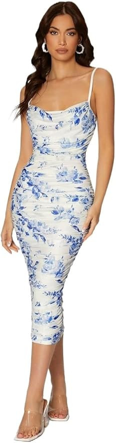 PROPFE Women's Dress Dresses for Women Women's Dresses Floral Ruched Cami Bodycon Dress (Color : ... | Amazon (US)