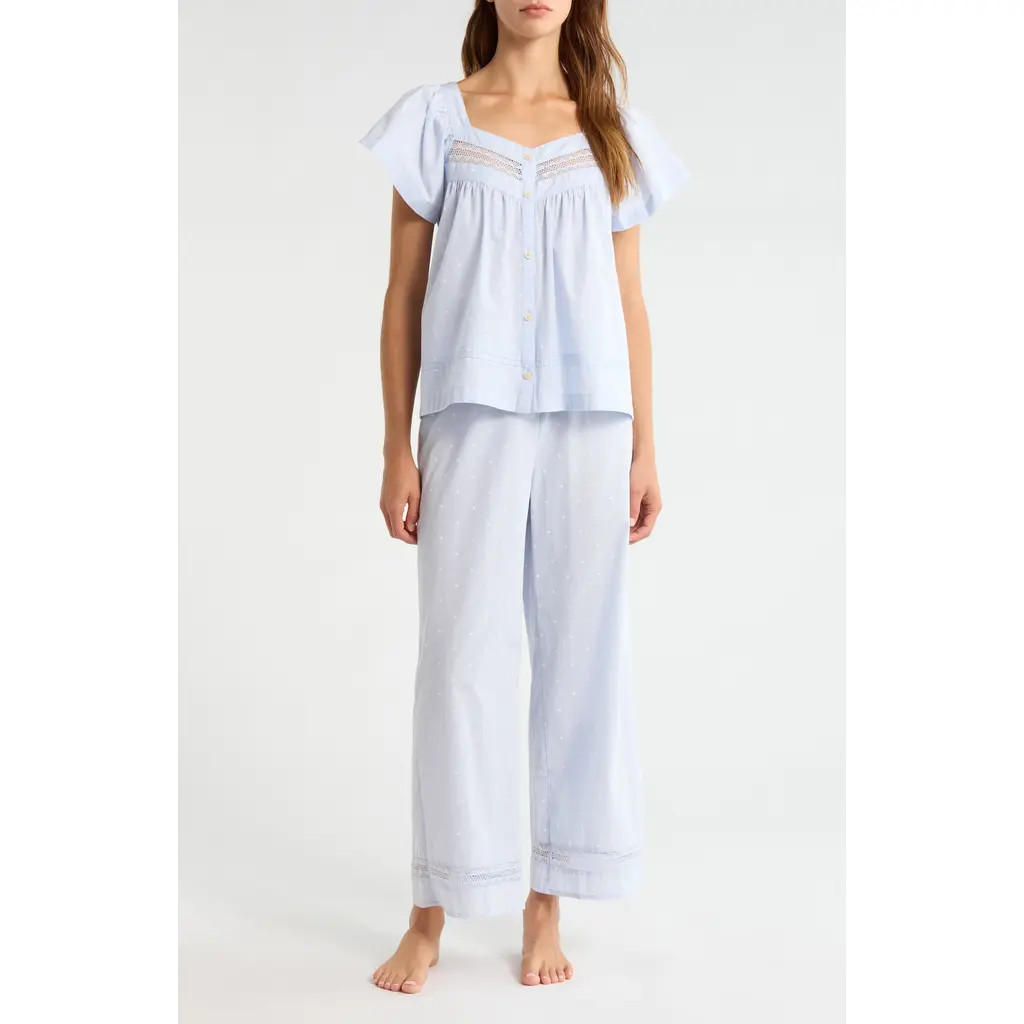 Nordstrom Gingham Cotton Pajamas in Blue- Ivory Classic Dot at Nordstrom, Size Medium | Nordstrom