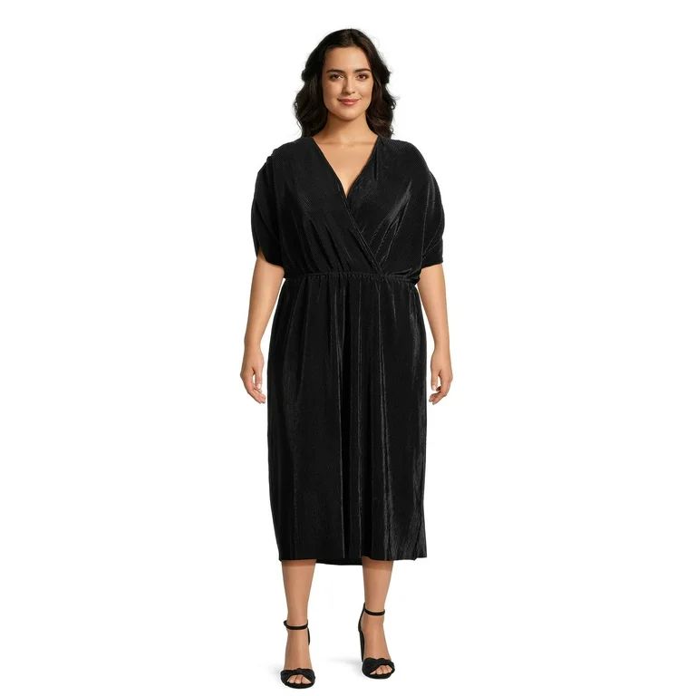 Nine.Eight Women's Plus Size Plisse Wrap Dress - Walmart.com | Walmart (US)