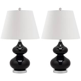 Eva 24 in. Black Double Gourd Glass Table Lamp with Off-White Shade (Set of 2) | The Home Depot