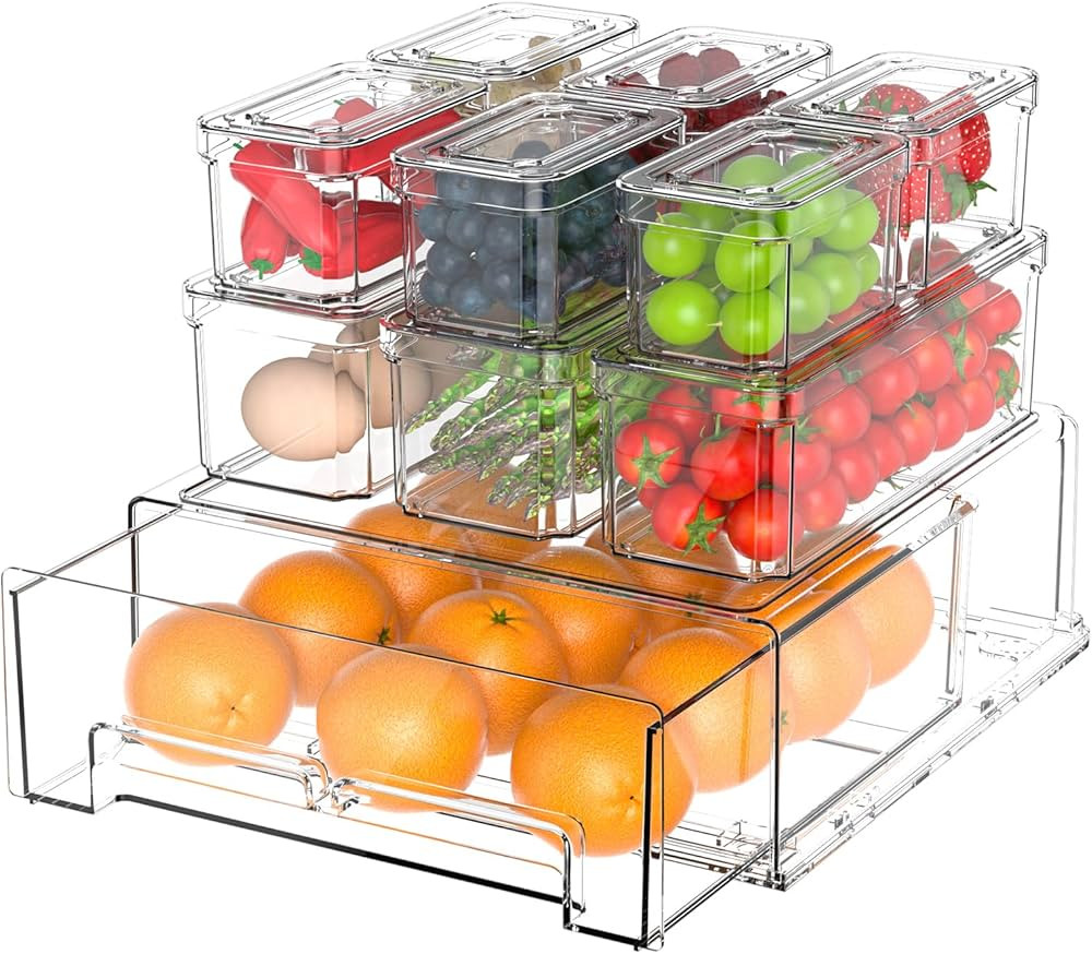 10Pack Fridge Organizer Bins - 3Size Clear Refrigerator Organizers and Storage with Lids and Refr... | Amazon (US)