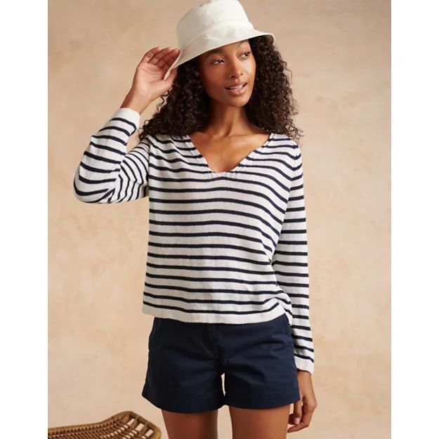 Linen V-Neck Stripe Jumper | Jumpers & Cardigans | The  White Company | The White Company (UK)