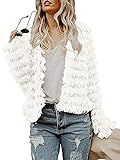 Womens Open Front Faux Fur Cardigan Vintage Parka Shaggy Jacket Coat White | Amazon (US)