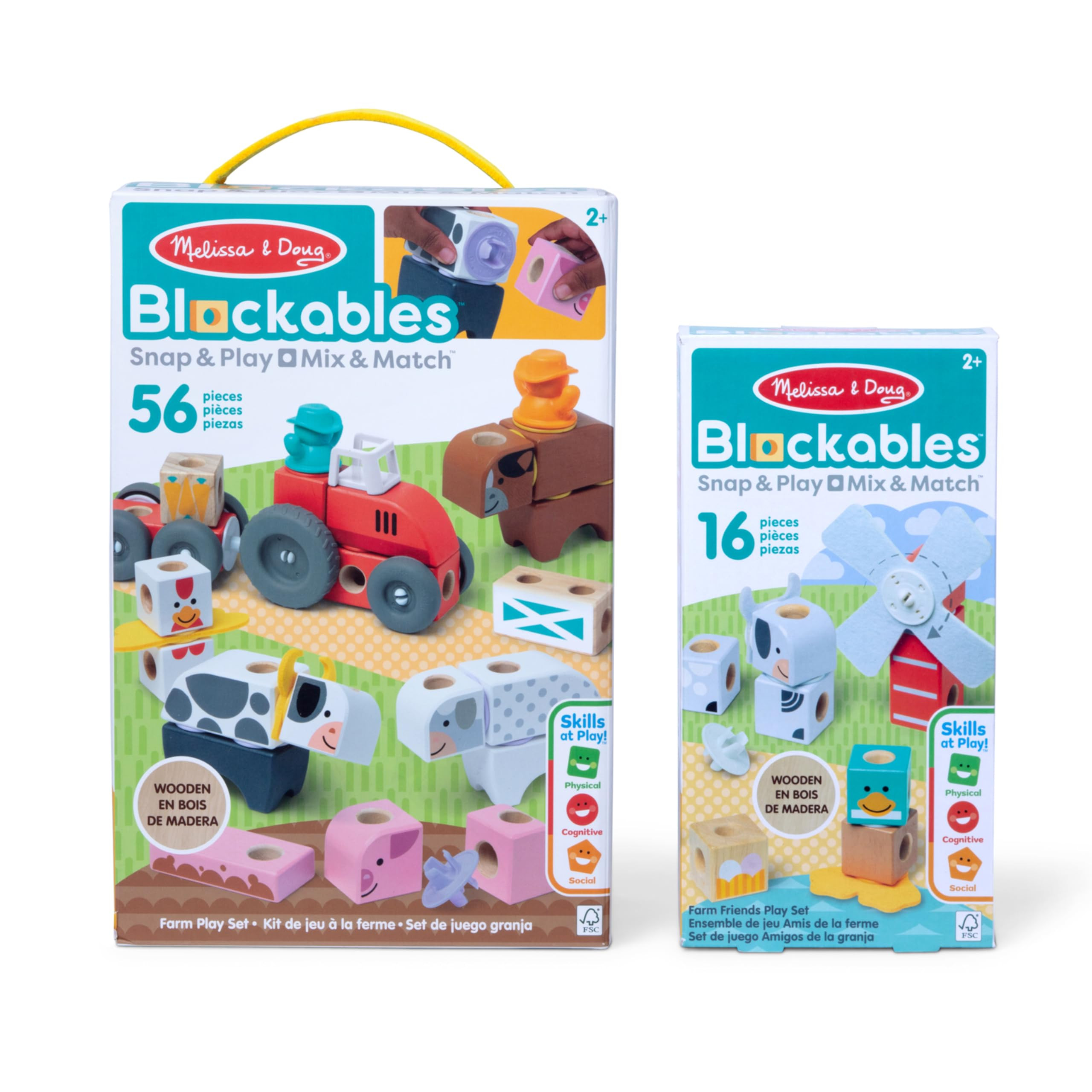 Melissa & Doug Blockables™ Farm and Farm Friends 2-Pack Bundle Connectable Wooden Building Blocks Preschool Play Set Toy | Amazon (US)