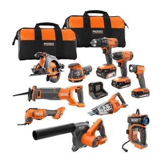 RIDGID 18V Cordless 10-Tool Combo Kit with (2) 2.0 Ah Battery, (1) 4.0 Ah Battery, Charger, and B... | The Home Depot