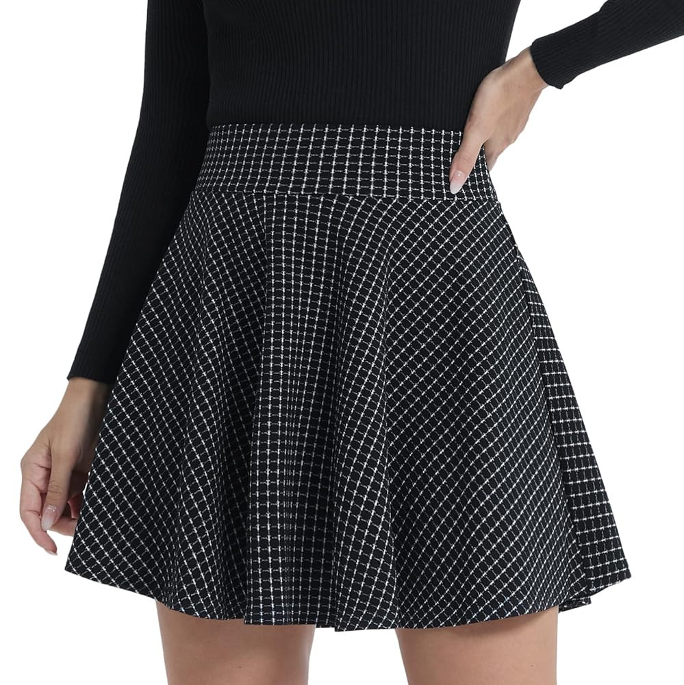 Amazon.com: DJT Women's Basic Versatile Casual Stretchy Flared Pleated Mini Skater Skirt with Sho... | Amazon (US)