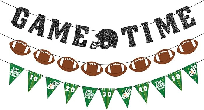 Pre-Strung Football Banner Garland - NO DIY Glitter Game Time Birthday Banner Garland Triangle Fl... | Amazon (US)