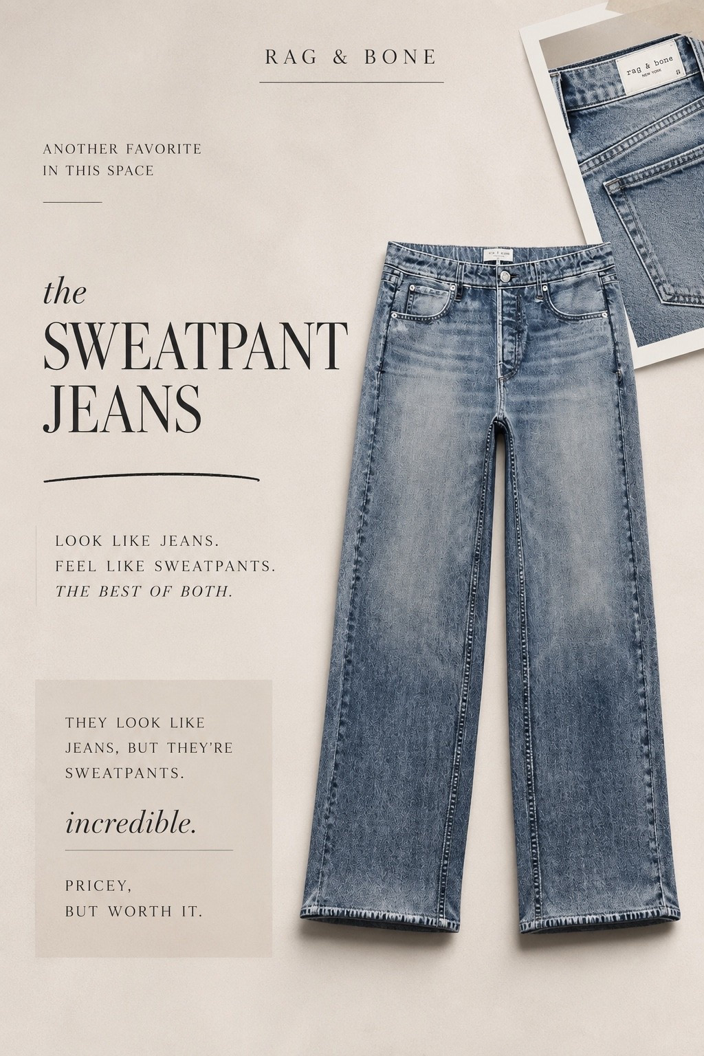 The sweatpant jeans 🤍 They look like denim, feel like sweats, and somehow still look elevated. One of those pricey pieces that’s absolutely worth it in my opinion. I also grabbed the matching jacket and the set together is SO good. Wearing these on repeat lately.


rag & bone jeans, sweatpant jeans, elevated casual, denim trends, worth the hype, comfy jeans, luxury denim, chic casual style, spring denim, relaxed denim fit

#LTKActive #LTKootd #LTKgrwm
