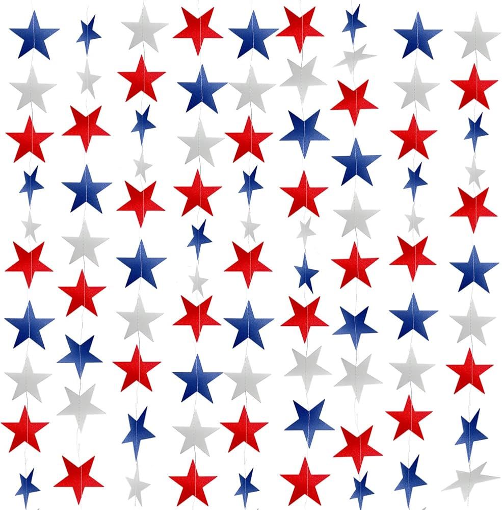 AMENON 10 Pack Red White and Blue Decorations - 130Ft/330 Patriotic Star Streamers Banner Garland... | Amazon (US)