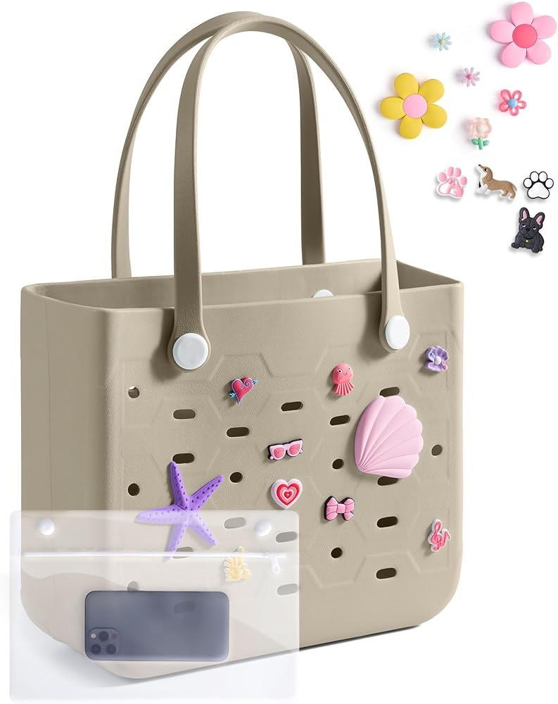 BAGSMART Beach Bag for Women, Water-resistant Rubber Tote Bag, Sandproof Vacation Essentials for ... | Amazon (US)