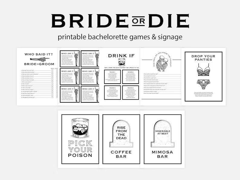 Bride or Die Bachelorette Printable Games and Signage / Til - Etsy | Etsy (US)