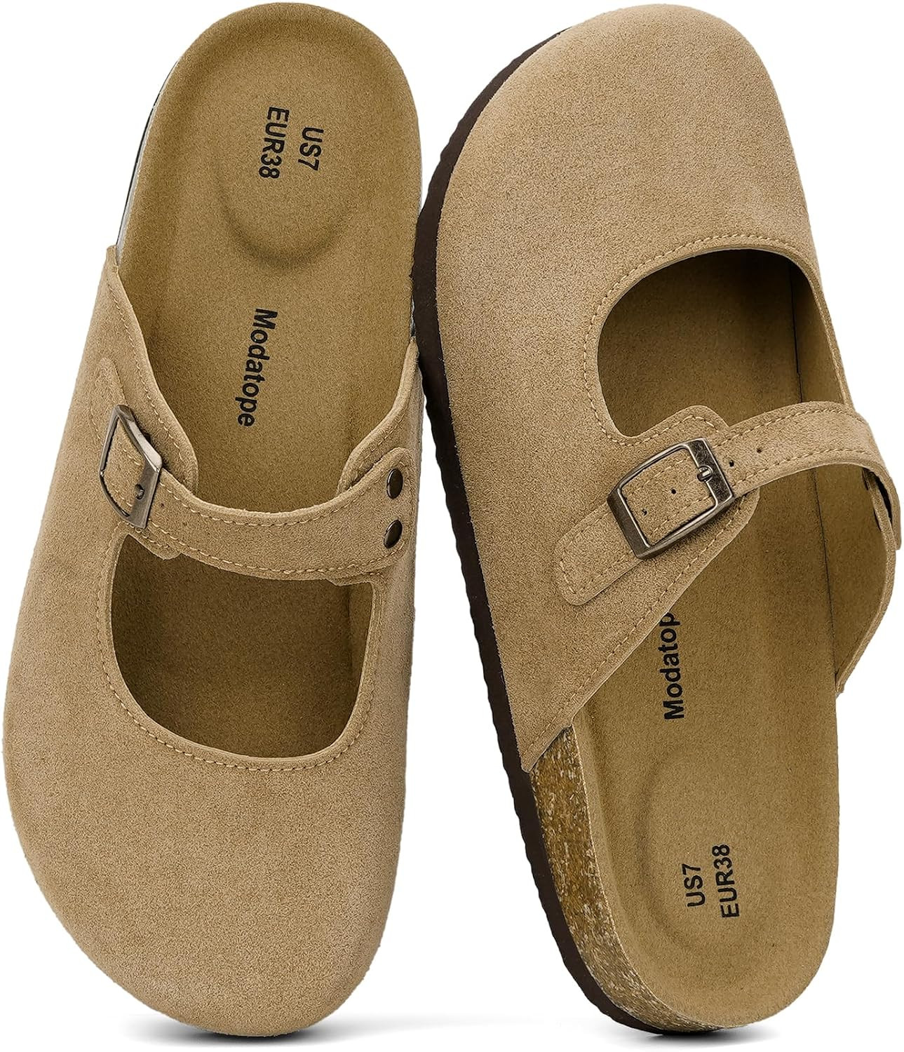 Modatope Women Mary Jane Clogs Faux Suede Cork Footbed Mule | Amazon (US)
